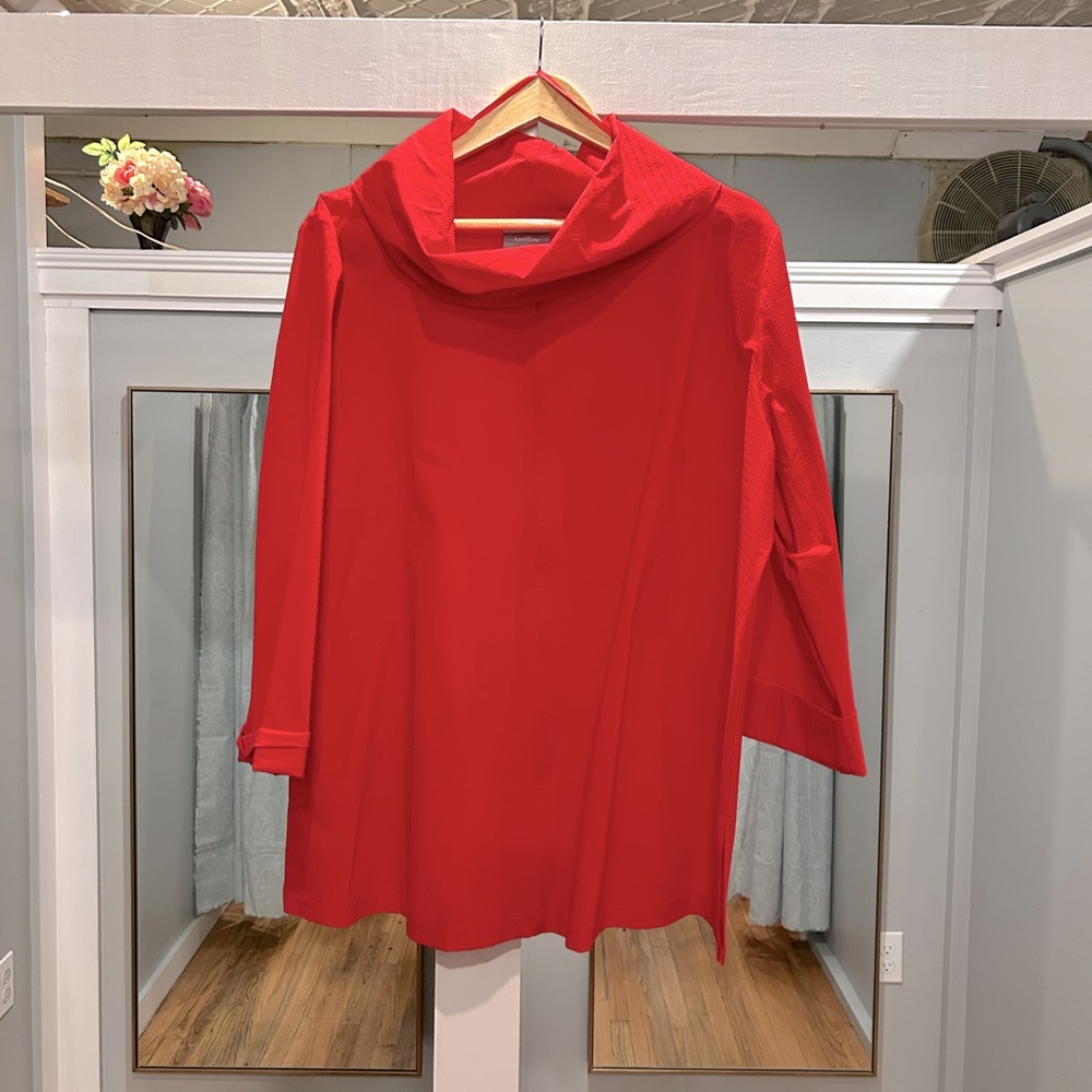 Red Amélline Cowl Neck Tunic